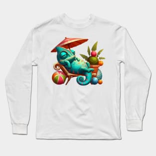 Lazy Chilling Chameleon Illustration Long Sleeve T-Shirt